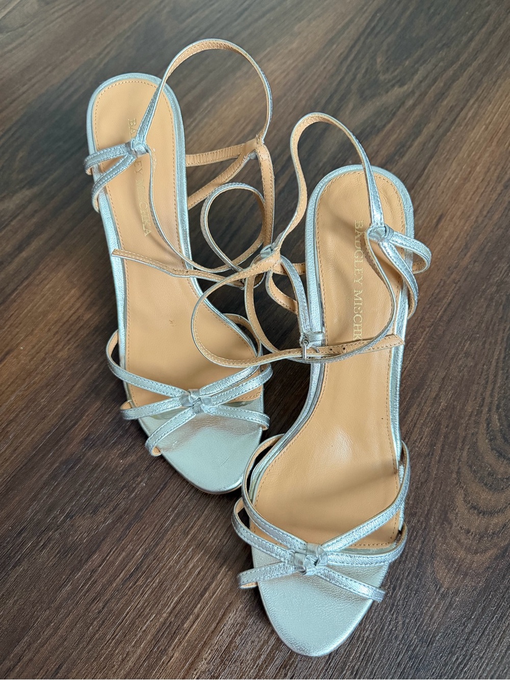 Silver Strappy Lace-Up Sandals